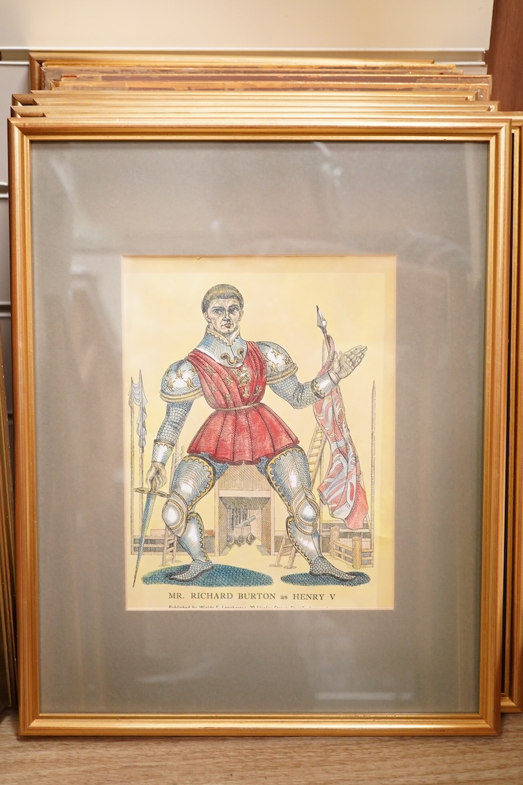 A set of fourteen colour prints depicting actors to include: Mr. Harry Andrews as King in Hamlet, Mr. Richard Johnson as Romeo and Mr. Paul Robeson as Othello, 21 x 16cm